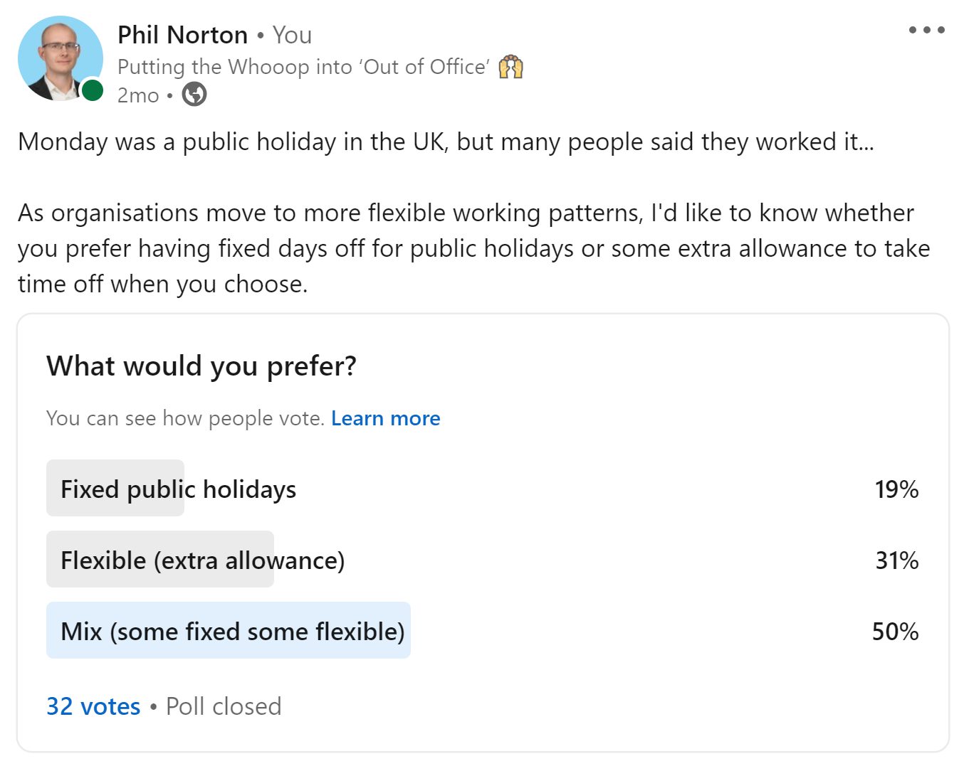 Phil's LinkedIn vote post